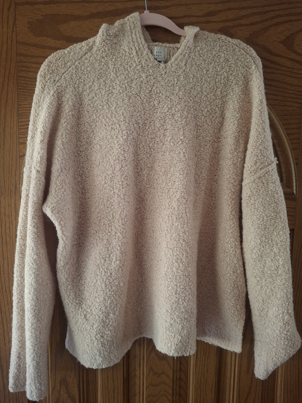 a new day Cream Textured Hooded Cream V-Neck Sweater